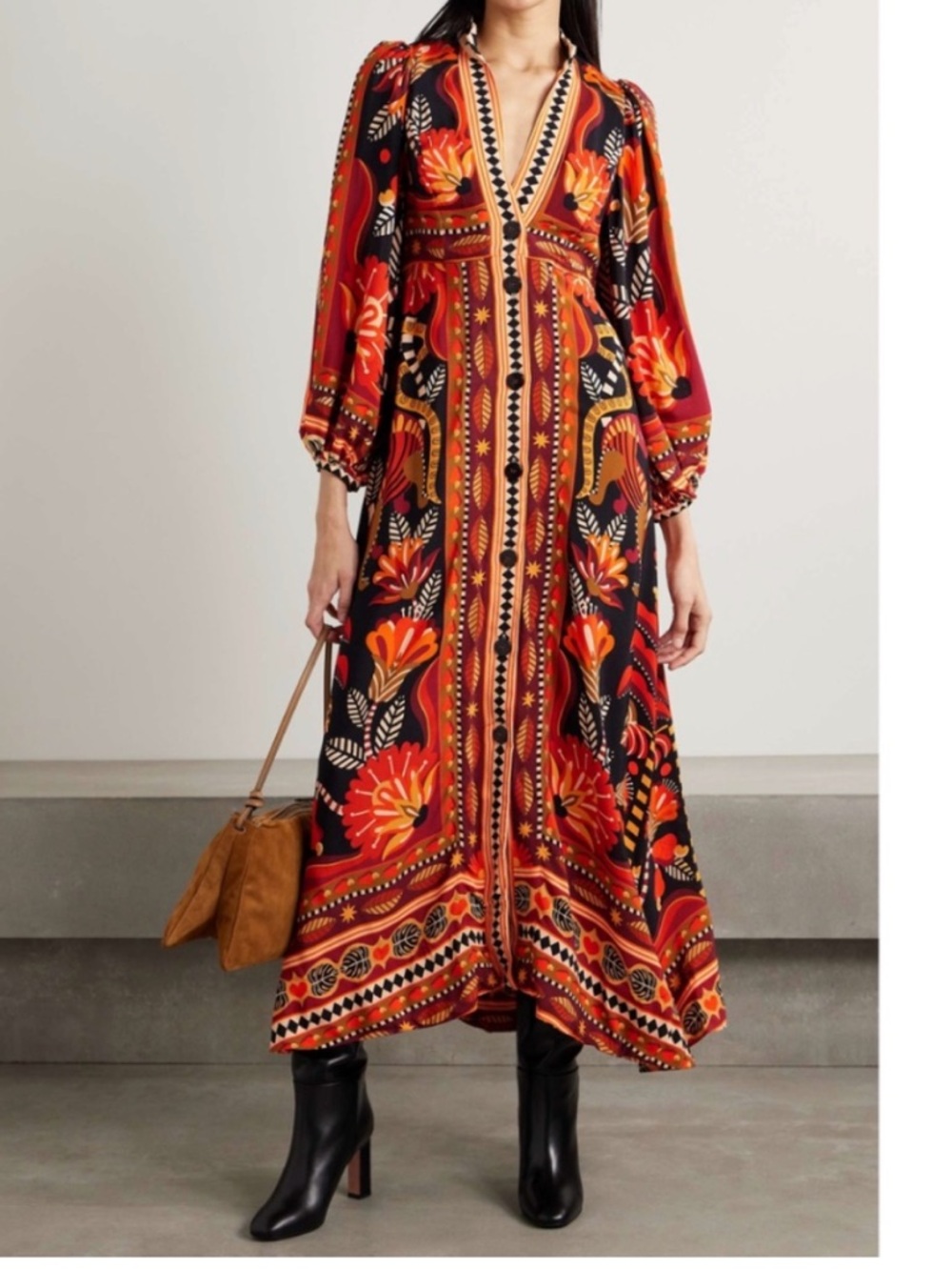 Farm Rio Printed Crepe Maxi Shirt Dress XL